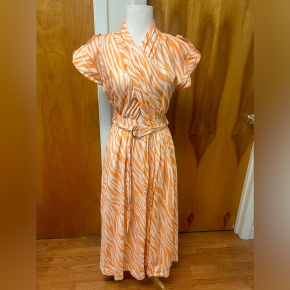 Derek Lam Collective orange and white zebra print maxi linen dress size 40/4 - Picture 1 of 6